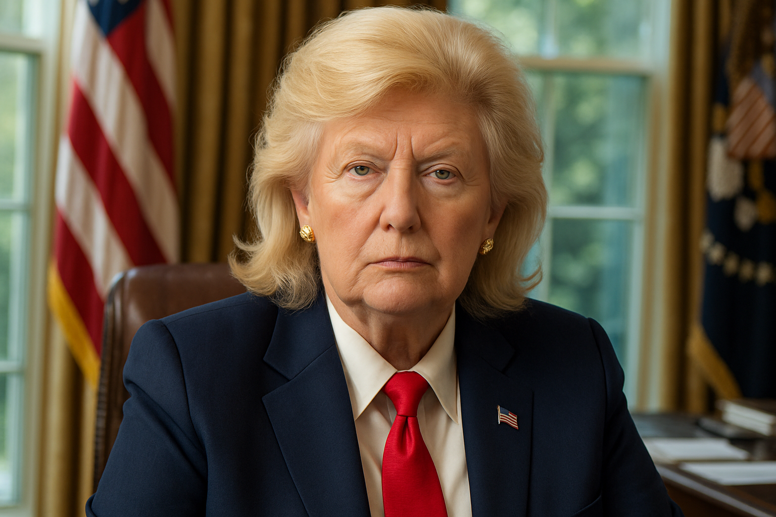 ChatGPT-tekoälyn avulla luotu kuva Donald Trumpista naisena, eli Trumpinasta! ChatGPT-tekoälyn avulla luotu kuva Donald Trumpista naisena, eli Trumpinasta!